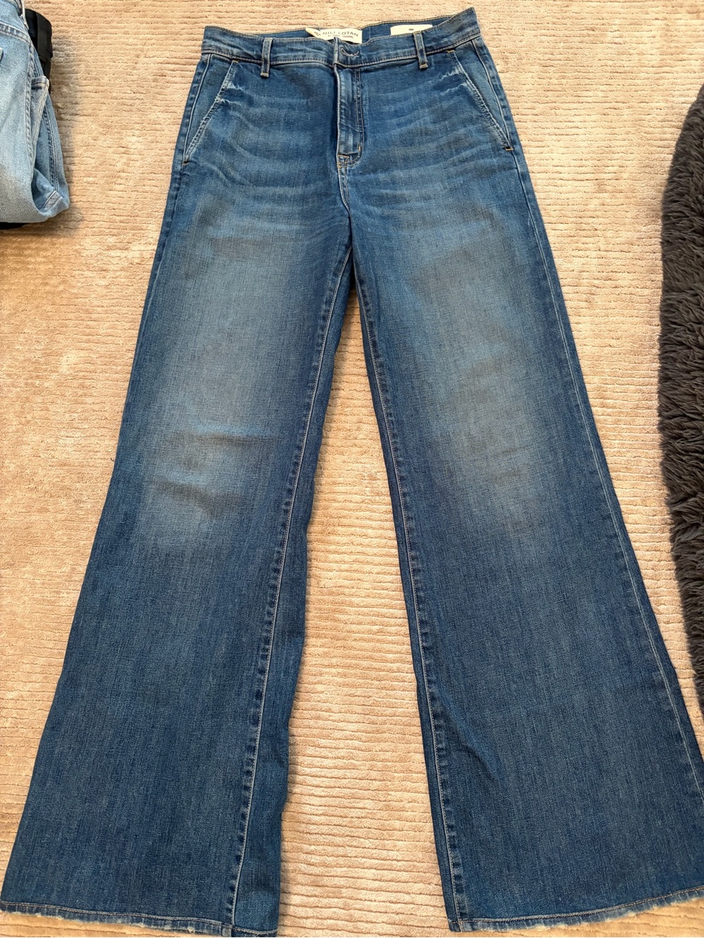 Nili Lotan Wide-Leg Flared Jeans in Medium Blue. Style Anna.